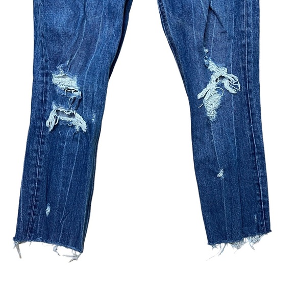 Abercrombie & Fitch Women’s Dark Wash Distressed High Rise Mom Jeans - Picture 2 of 8